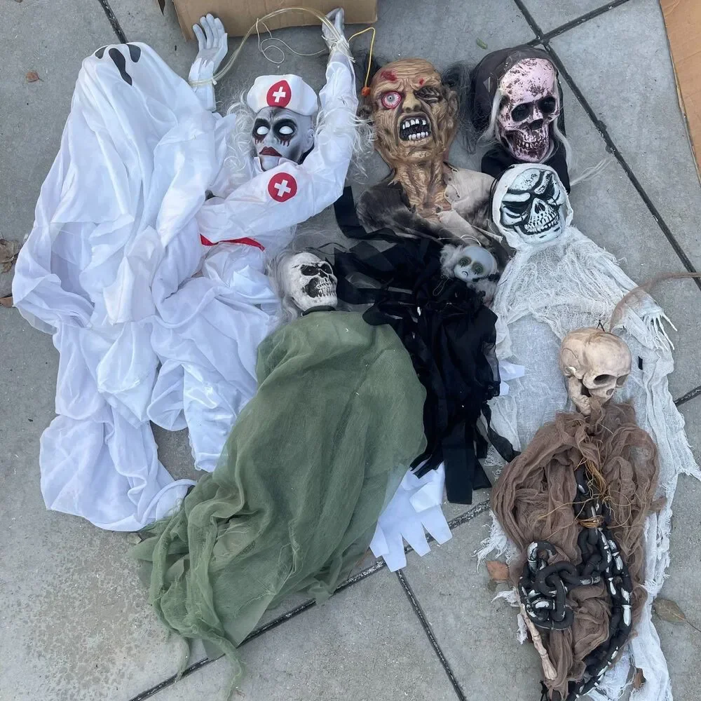 Lot of 8 Halloween hanging figures decorations ghosts zombies skeletons